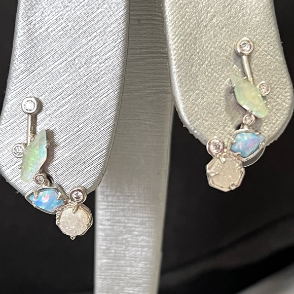NWT RARE & Retired Kendra Scott Troian Ear Climbers Ice Blue Opal Dichroic Drusy - Picture 11 of 17
